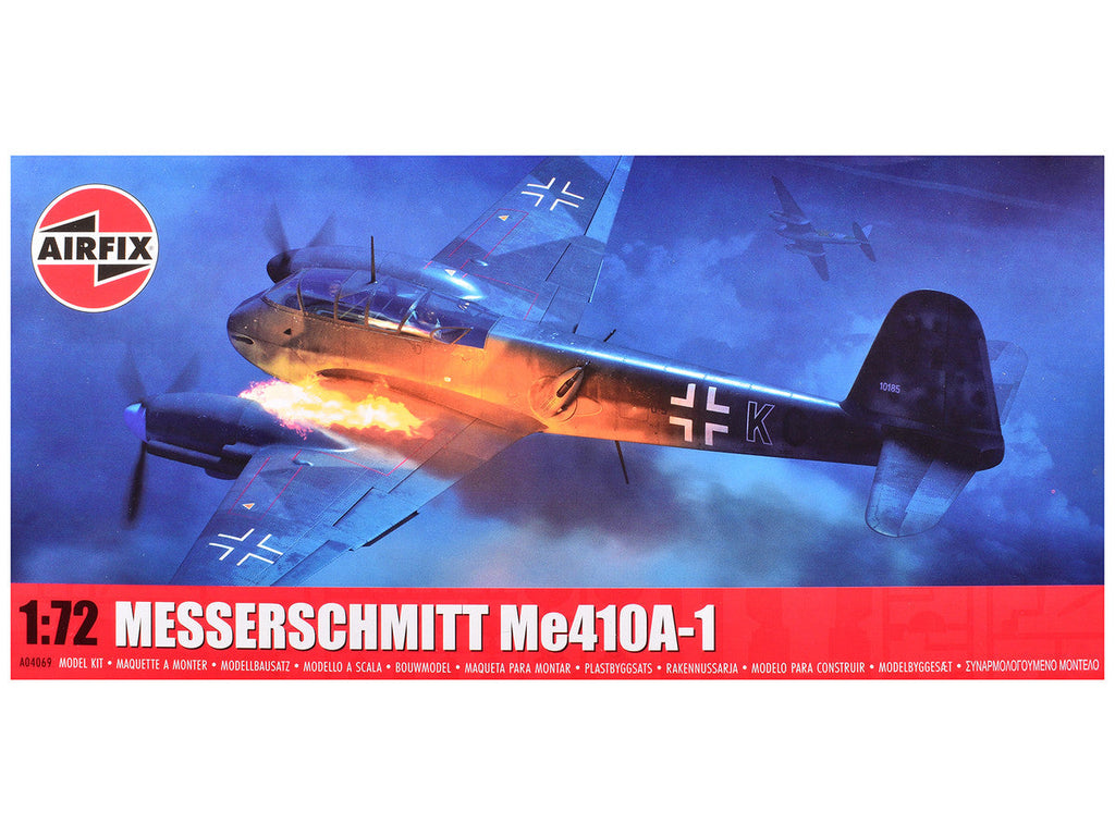 Level 2 Model Kit Messerschmitt Me410A-1 Fighter Aircraft with 2 Scheme Options 1/72 Plastic Model Kit by Airfix