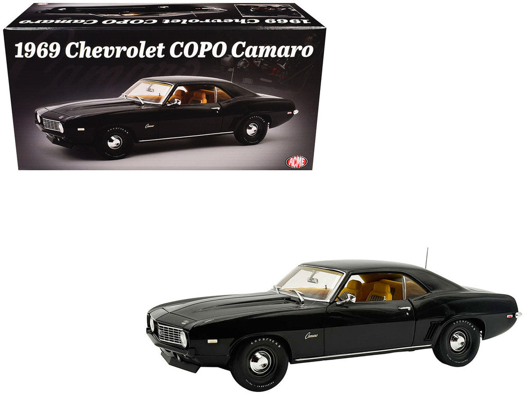 1969 Chevrolet COPO Camaro Tuxedo Black with Yellow Interior Limited Edition to 402 pieces Worldwide 1/18 Diecast Model Car by ACME