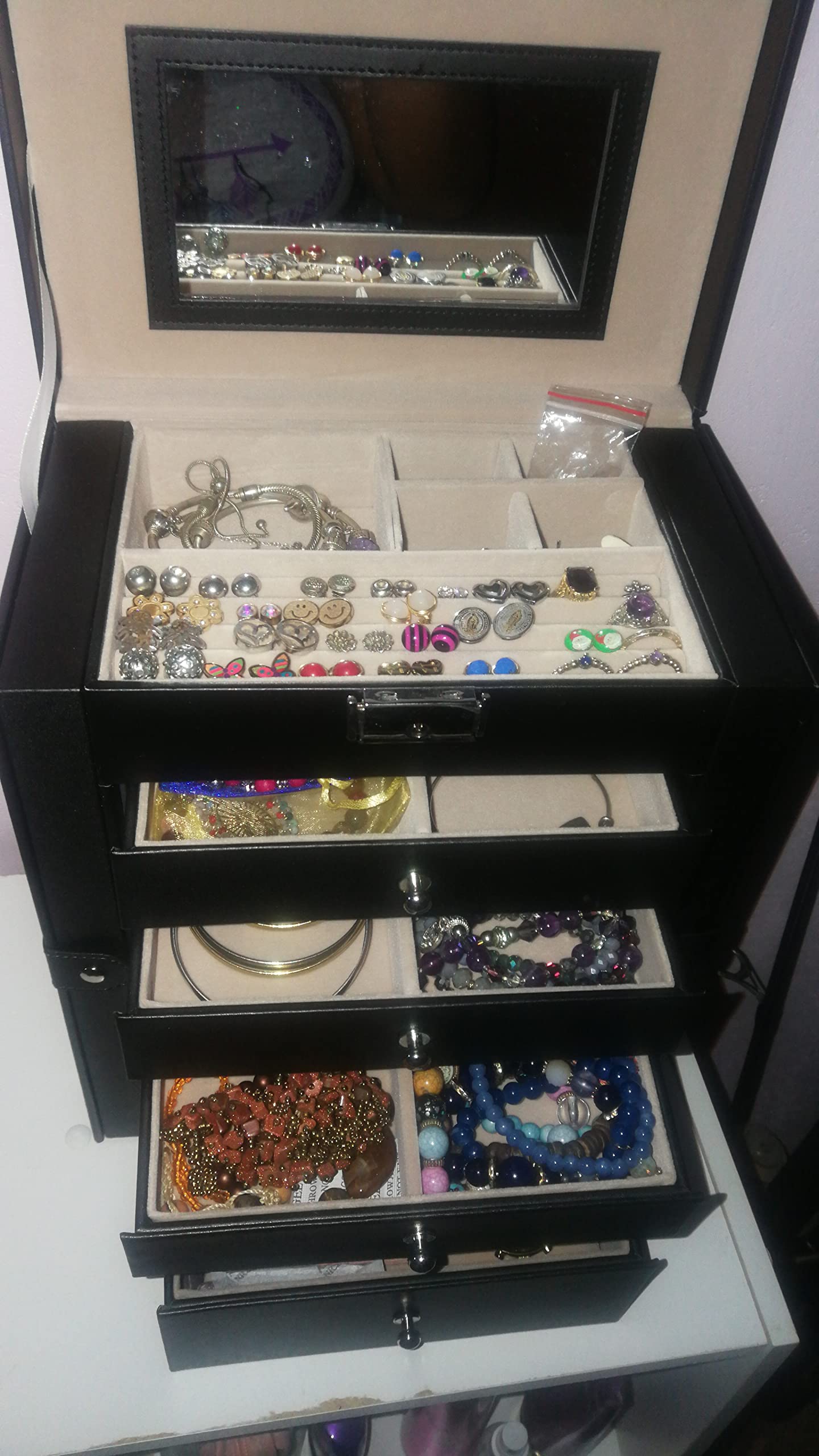 Jewelry Box, 6-Tier Large Jewelry Case with Drawers, Mirror and Lock