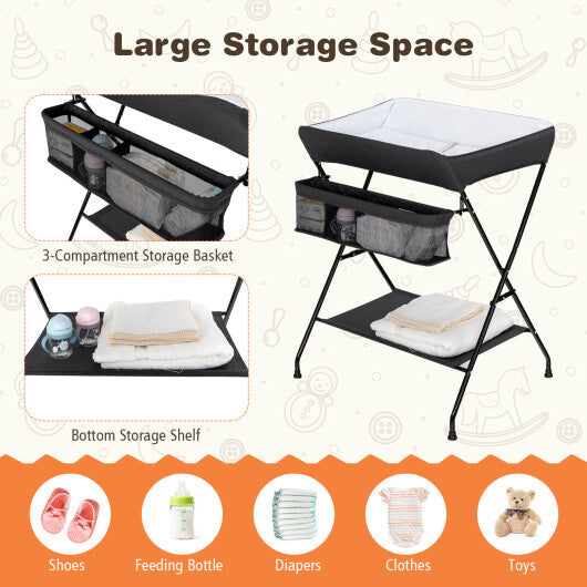 Baby Storage Folding Diaper Changing Table-Black - Color: Black