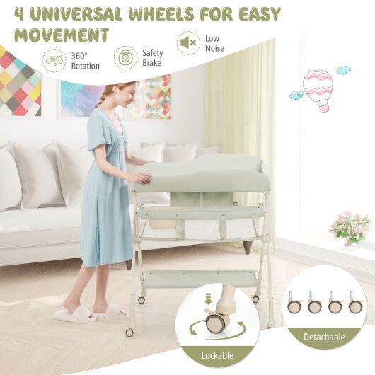 Baby Diaper Changing Table with Water Basin Wheel-Green - Color: Green