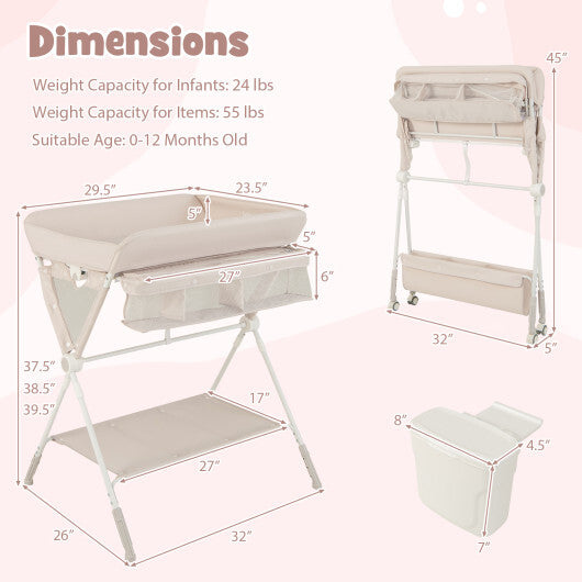 Portable Baby Changing Table with 3-Level Adjustable Height-Black