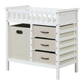 Wooden Baby Changing Table Diaper Changing Station with 3 Fabric Storage Drawers-Beige