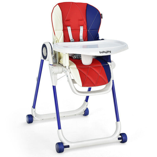 Baby High Chair Foldable Feeding Chair with 4 Lockable Wheels-Black