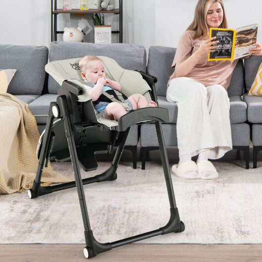 4-in-1 Baby High Chair with 6 Adjustable Heights-Gray - Color: Gray