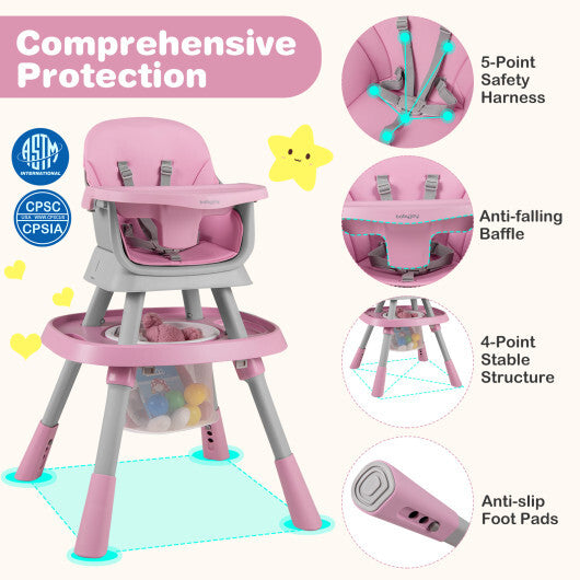 16-in-1 Baby High Chair with Activity Center and Booster Seat for Babies and Toddlers-Pink - Color: Pink