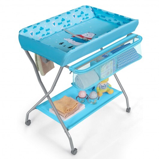 Baby Changing Table with Safety Belt and 4-side Defence-Gray