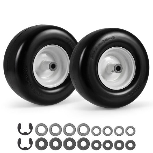 13 x 6.50-6 Flat Free Tires and Wheels 2 Pack Solid Rubber Tires-White