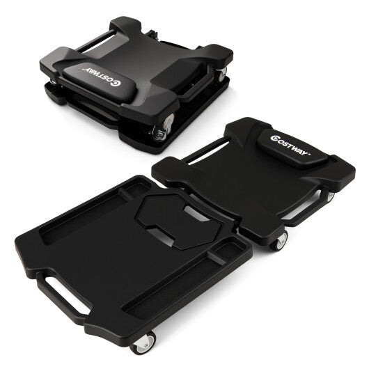 43 Inches Foldable Mechanic Creeper with Padded Headrest and Tool Trays-Black