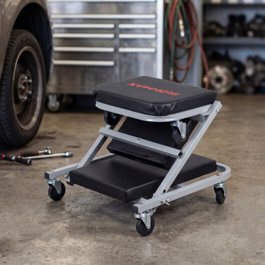 36" 2-in-1 Mechanic Creeper and Z-Seat with 6 Swivel Casters-Black