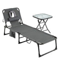 2-Piece Outdoor Tanning Chair and Patio Side Table Set with Folding Lounge Chair and Square Bistro Table