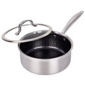 Brentwood 3 Quart 3-Ply Hybrid Non-Stick Stainless Steel Saucepan with Tempered Glass Lid