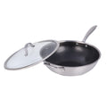 Brentwood 12-inch 4.2 Quarts Hybrid Non-Stick Stainless Steel Wok with Glass Lid