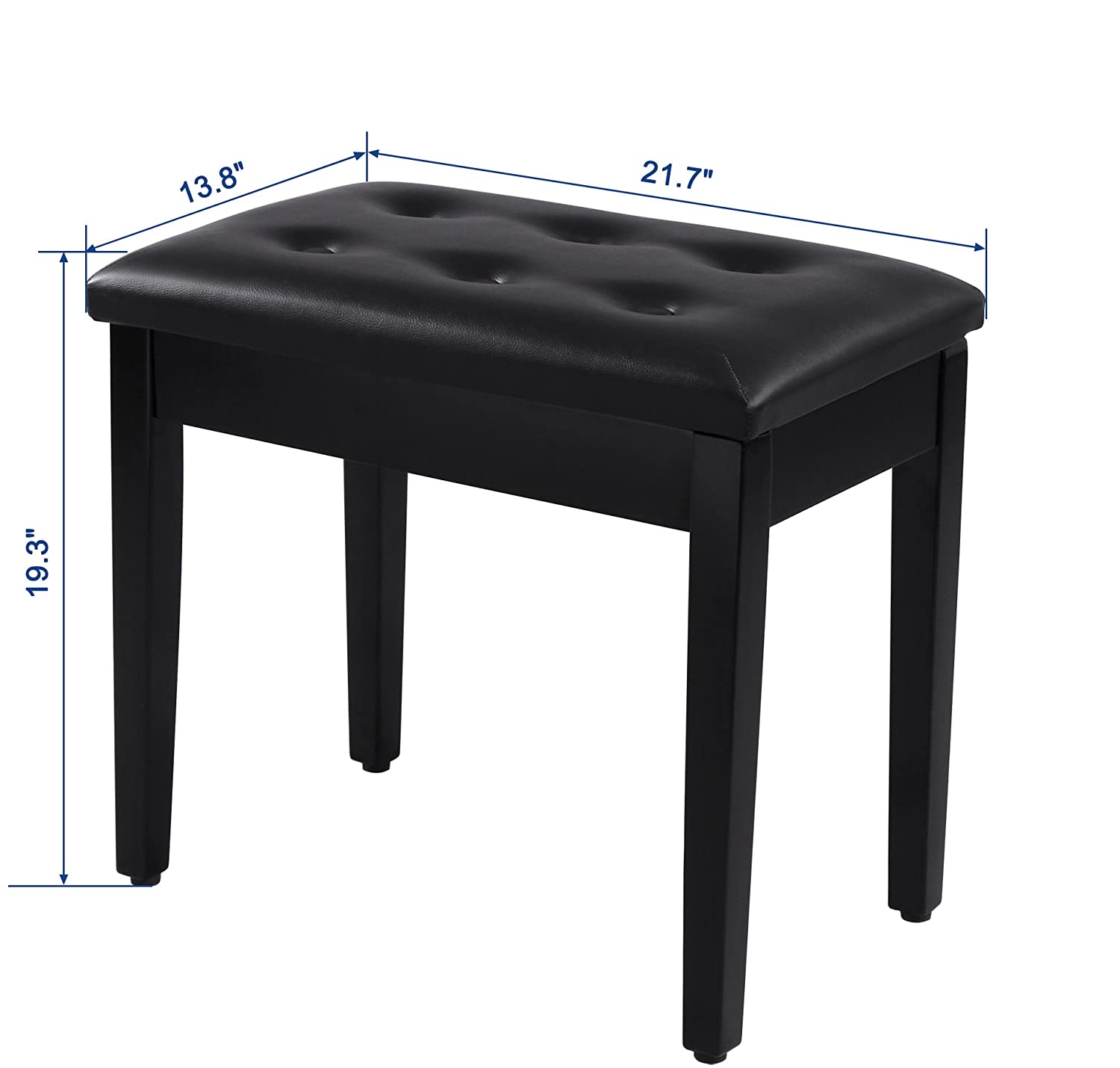 Padded Wooden Piano Bench with Music Storage Black