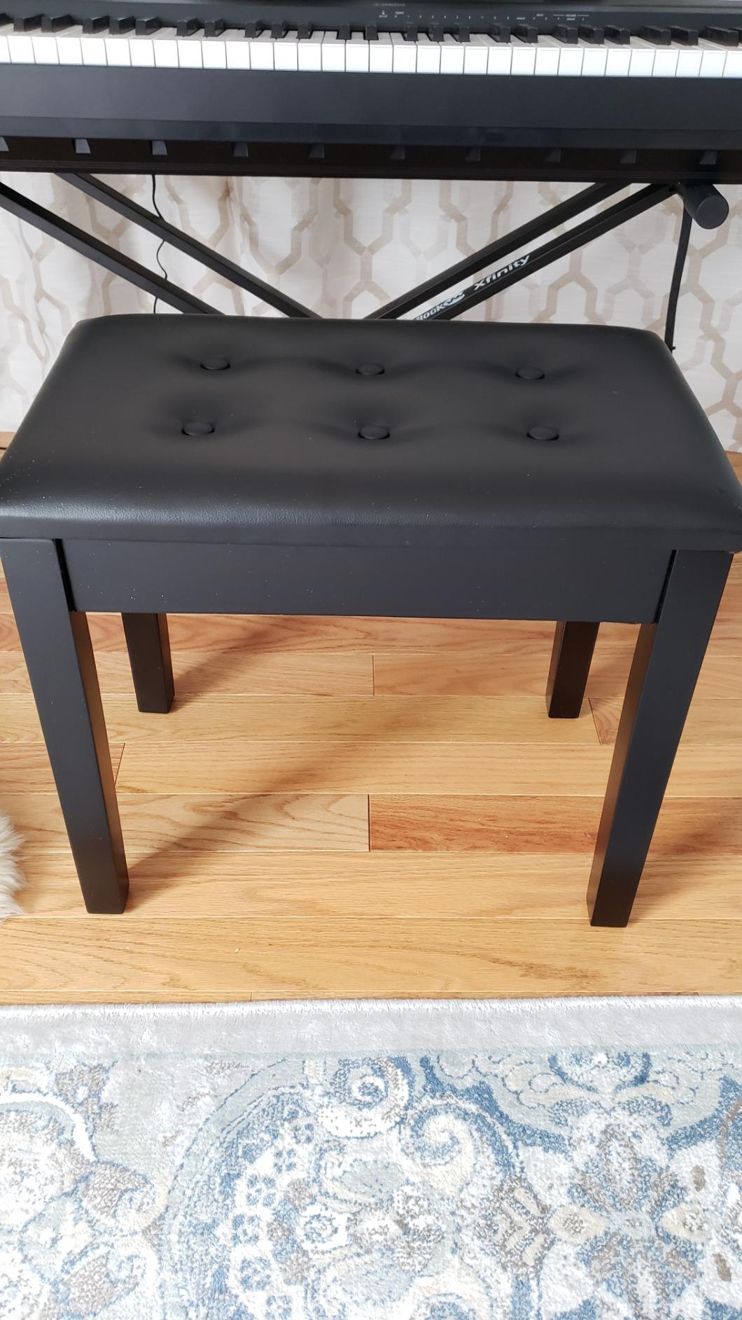 Padded Wooden Piano Bench with Music Storage Black