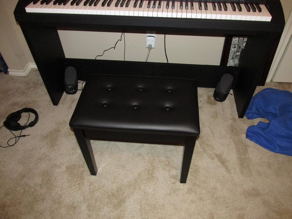 Padded Wooden Piano Bench with Music Storage Black