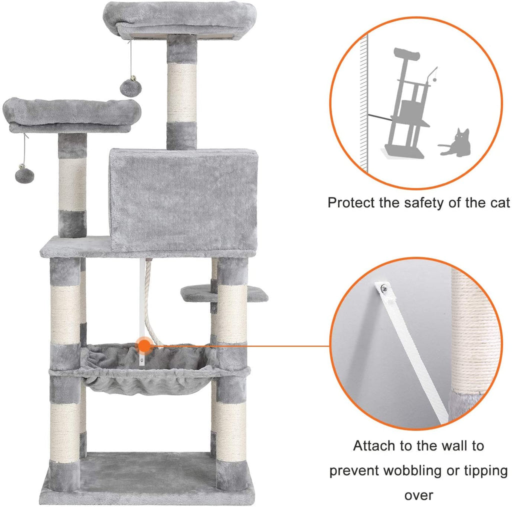 Cat Tree with Sisal-Covered Scratching Posts | Plush Perches | 55" Multi-Level