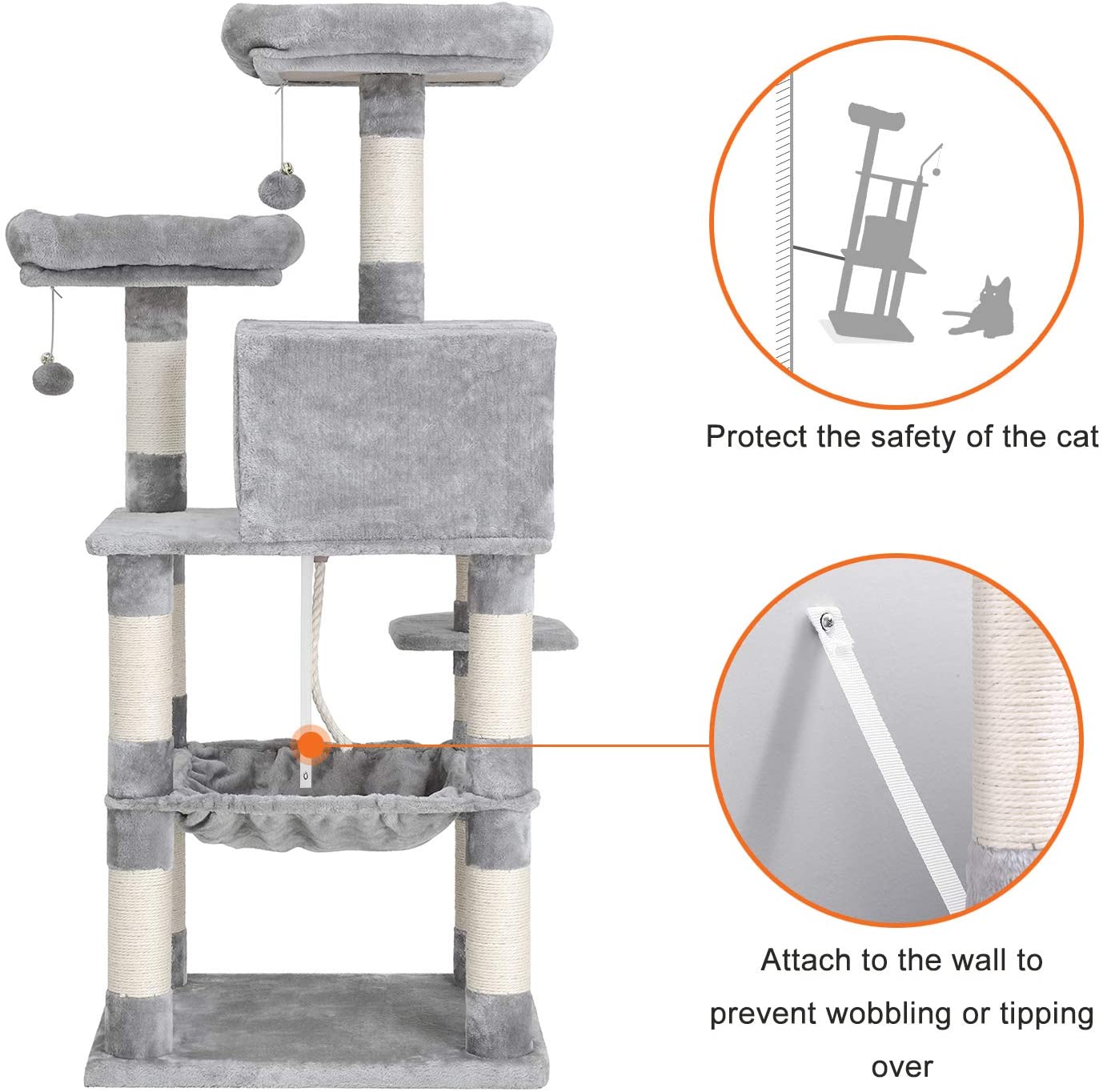 Cat Tree with Sisal-Covered Scratching Posts | Plush Perches | 55" Multi-Level