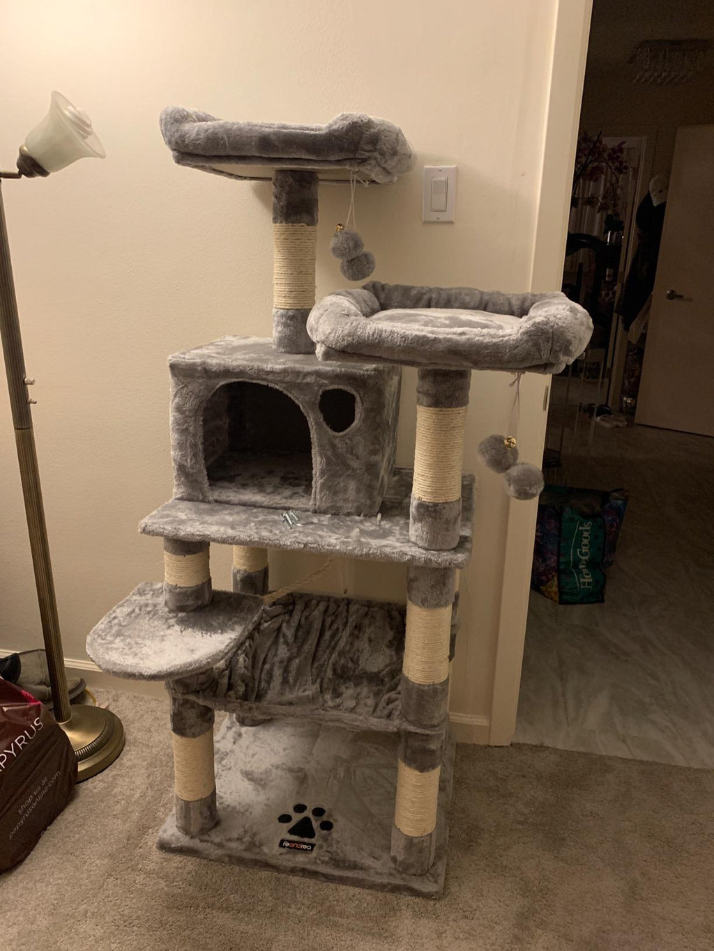 Cat Tree with Sisal-Covered Scratching Posts | Plush Perches | 55" Multi-Level