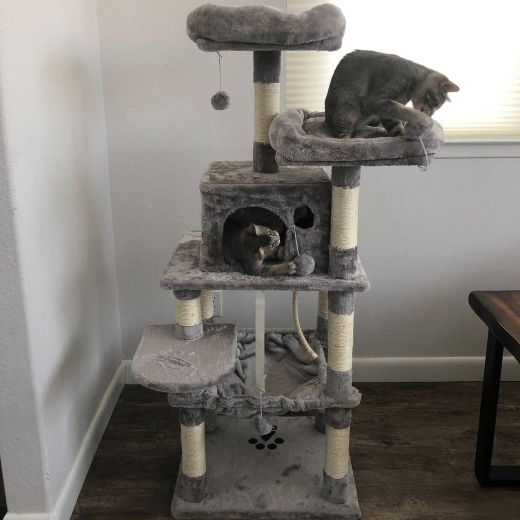 Cat Tree with Sisal-Covered Scratching Posts | Plush Perches | 55" Multi-Level