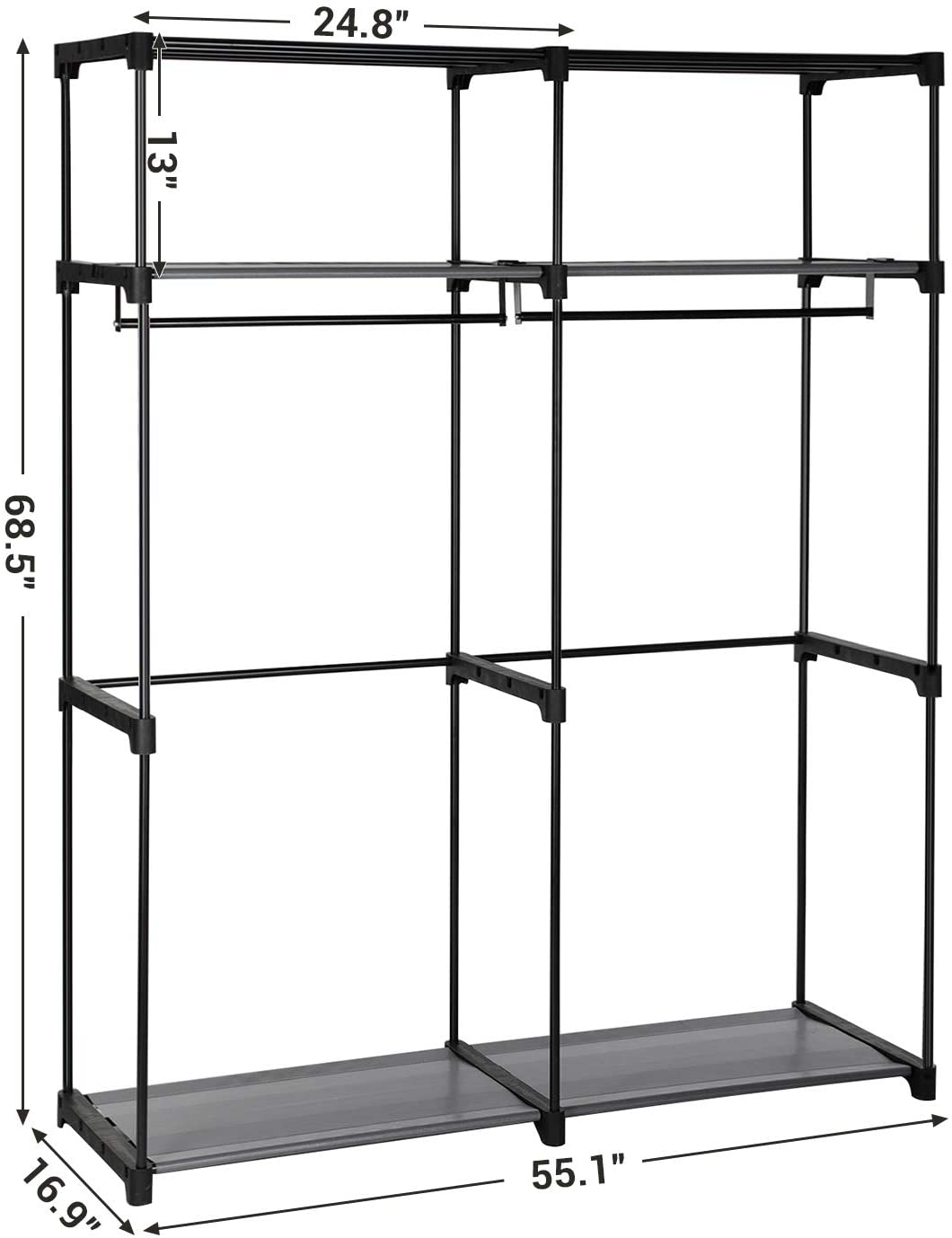 Closet Storage Organizer, Portable Wardrobe with Hanging Rods, Clothes Rack
