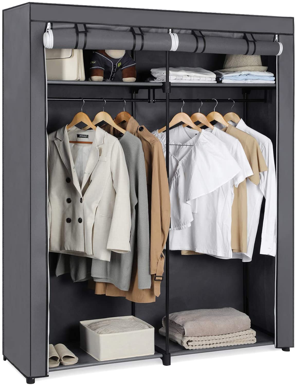 Closet Storage Organizer, Portable Wardrobe with Hanging Rods, Clothes Rack