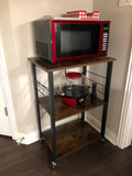 Kitchen Baker’s Rack, Microwave Oven Stand, Storage Cart, 3-Tier Serving Cart with 6 Hooks