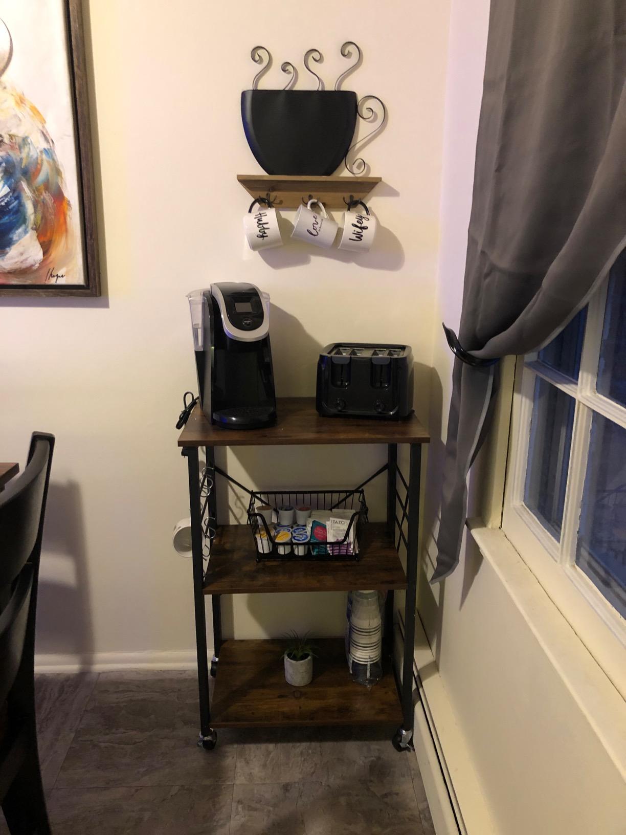 Kitchen Baker’s Rack, Microwave Oven Stand, Storage Cart, 3-Tier Serving Cart with 6 Hooks