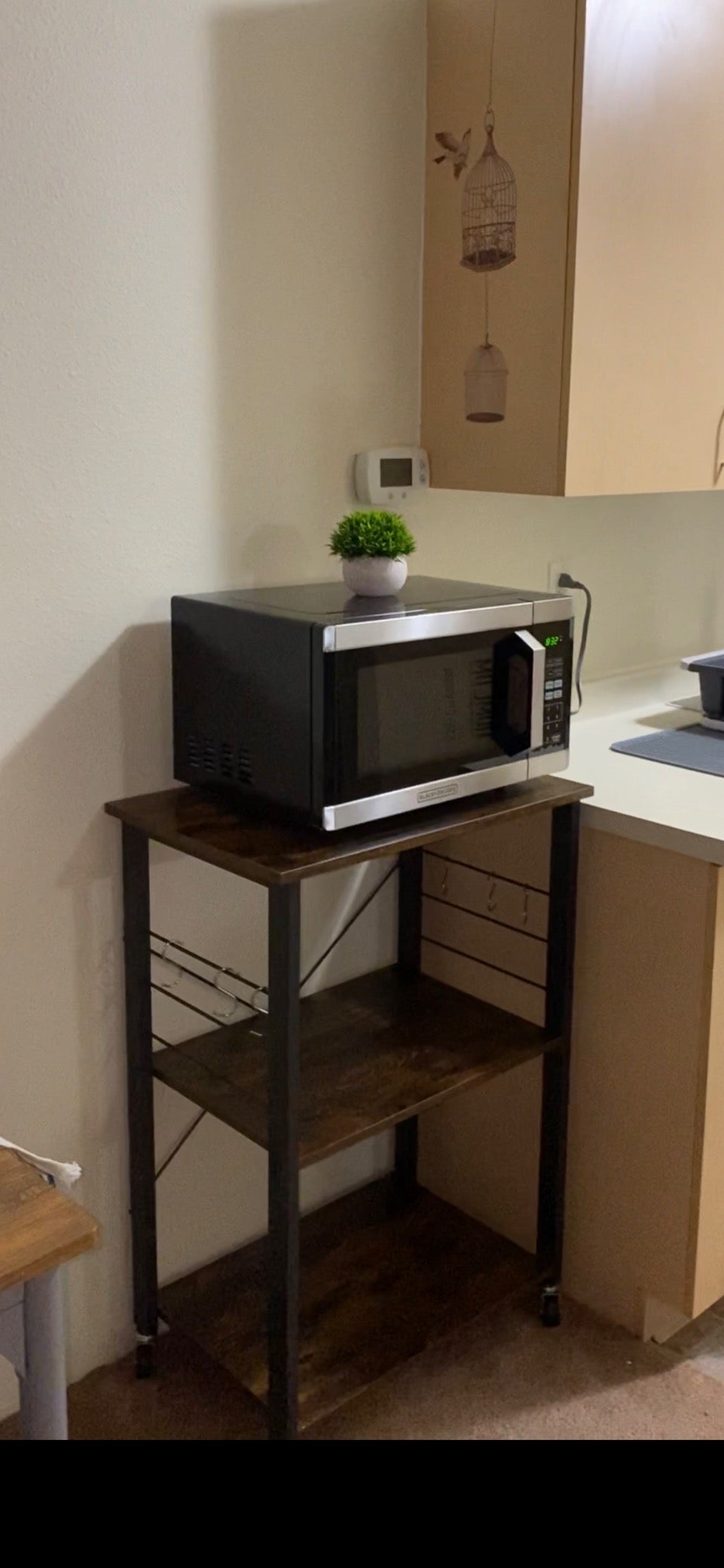 Kitchen Baker’s Rack, Microwave Oven Stand, Storage Cart, 3-Tier Serving Cart with 6 Hooks