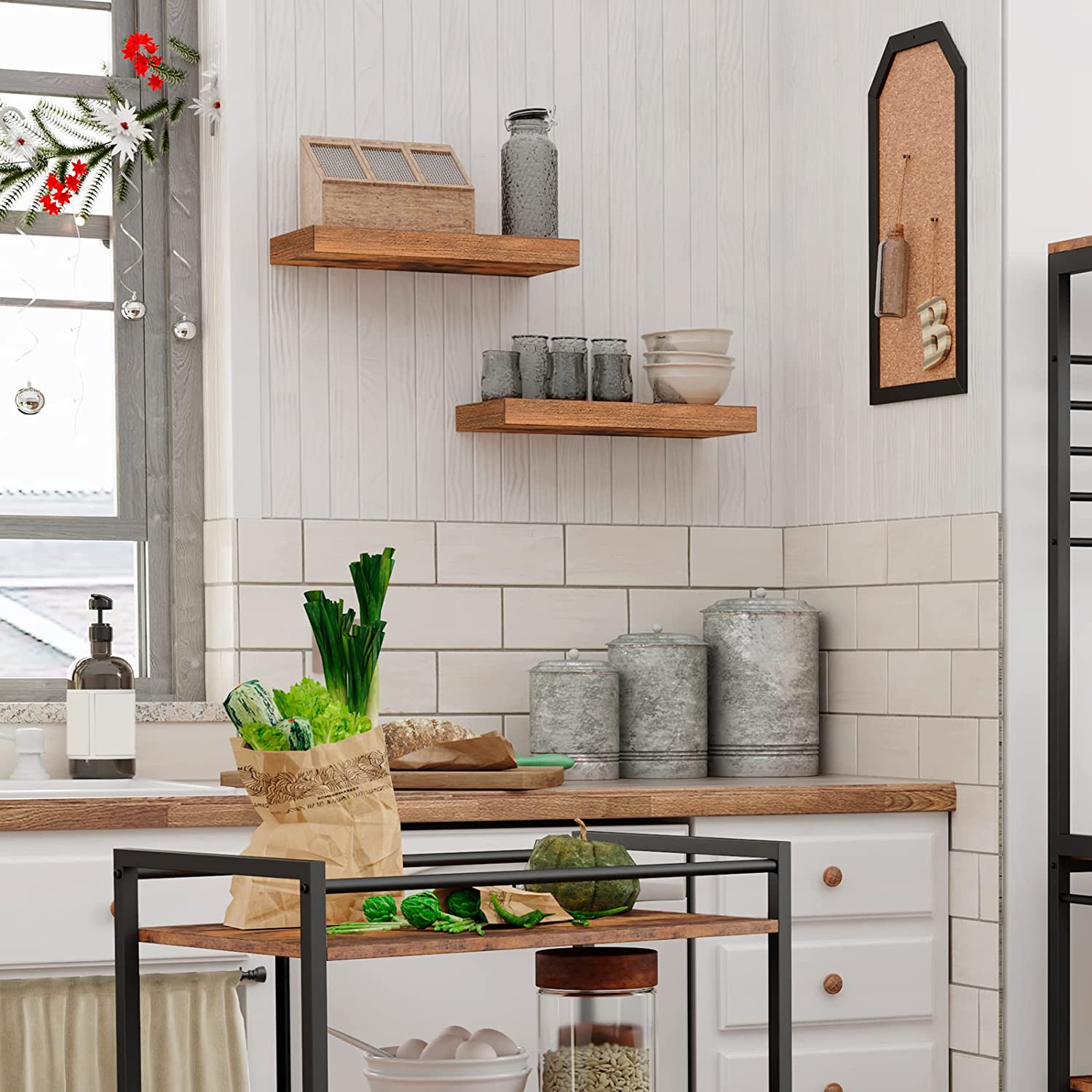 Floating Shelves, Wall Shelf Set of 2, 15.7 inch Hanging Shelf with Invisible Brackets