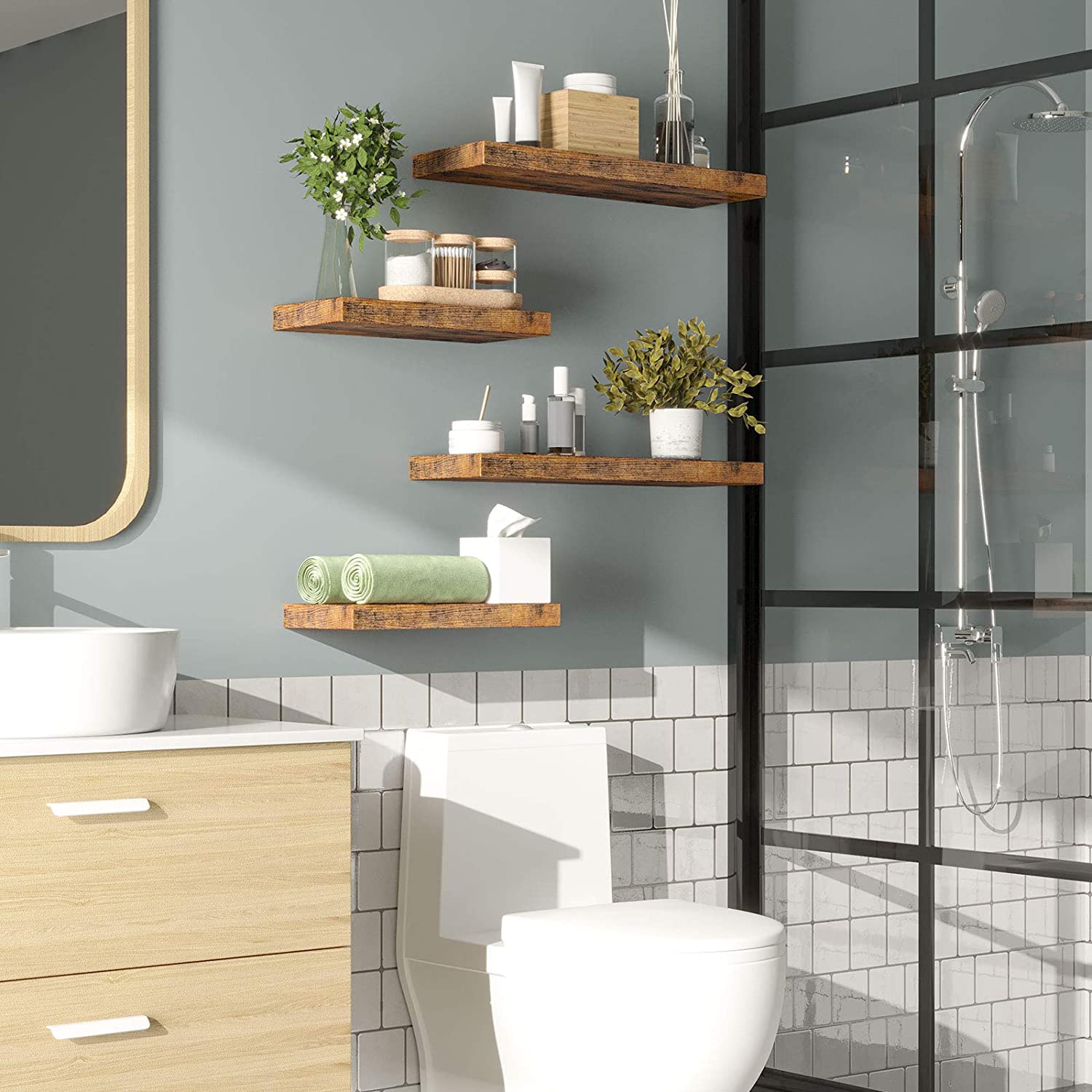 Floating Shelves, Wall Shelf Set of 2, 15.7 inch Hanging Shelf with Invisible Brackets