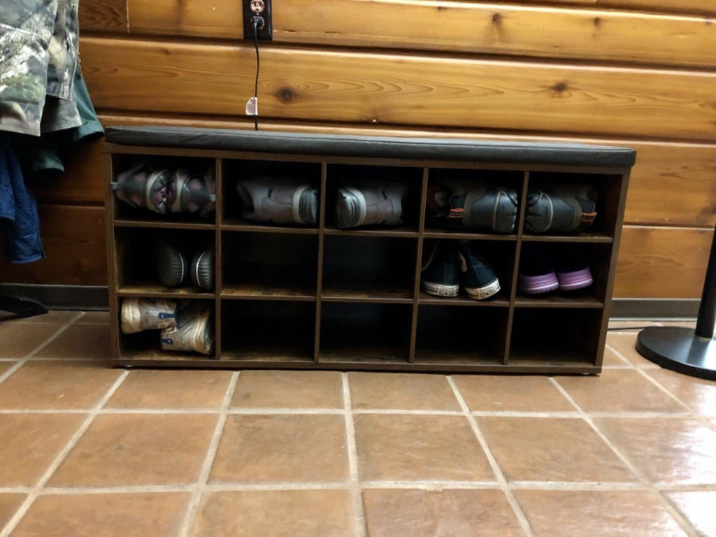 Shoe Bench with Cushion, 15-Cube Storage Bench, Holds up to 440 lb
