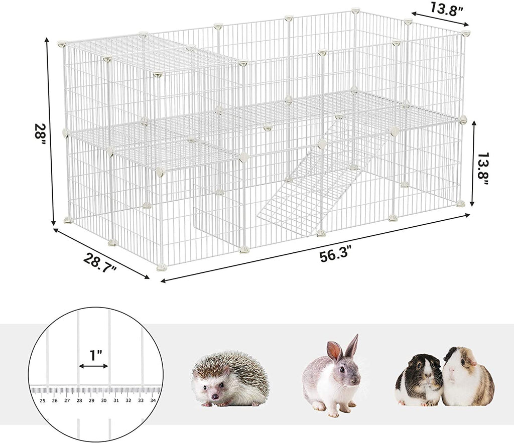 Pet Playpen Includes Cable Ties, Metal Wire Apartment-Style Two-Storey Bunny Fence and Kennel