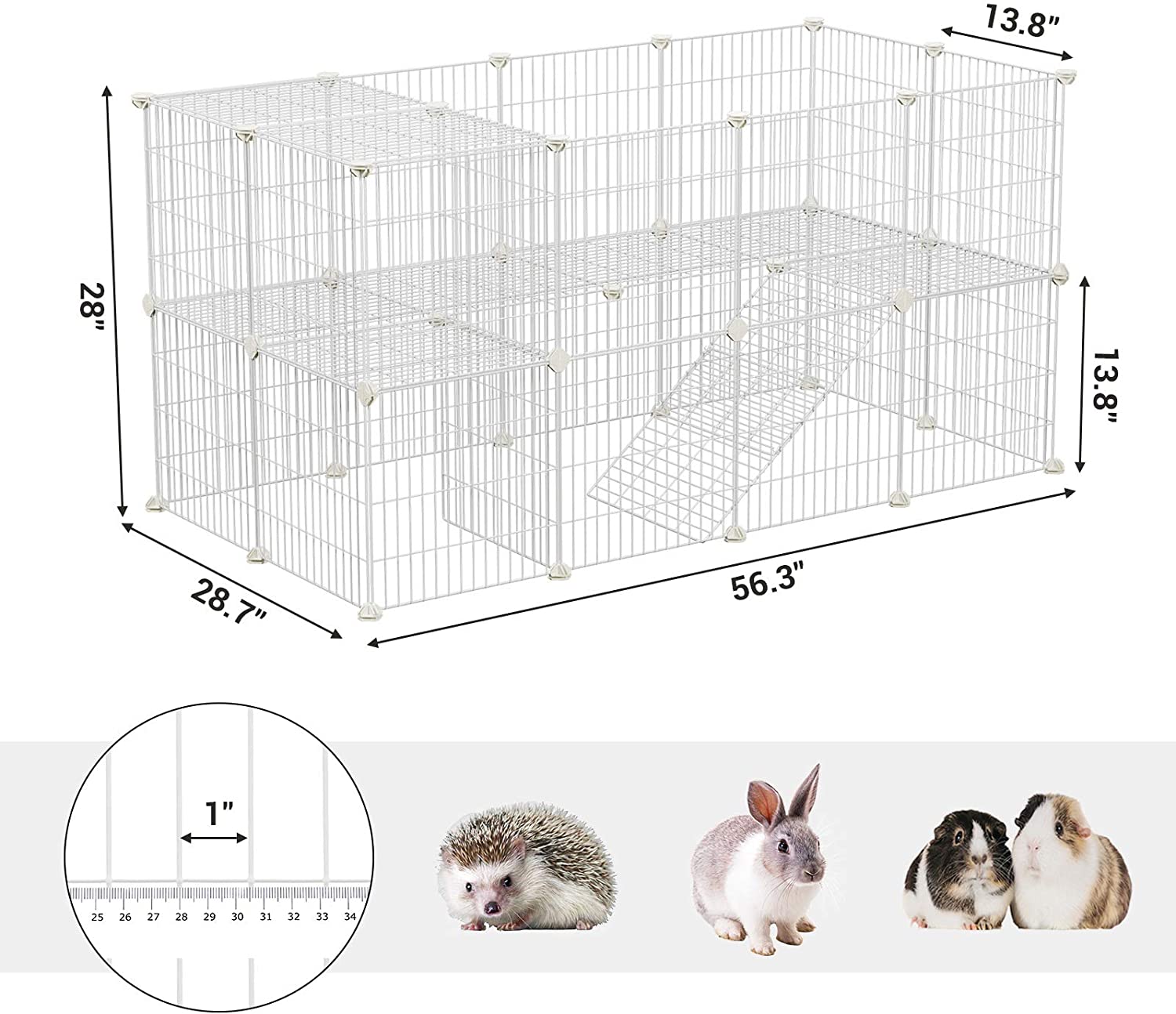 Pet Playpen Includes Cable Ties, Metal Wire Apartment-Style Two-Storey Bunny Fence and Kennel