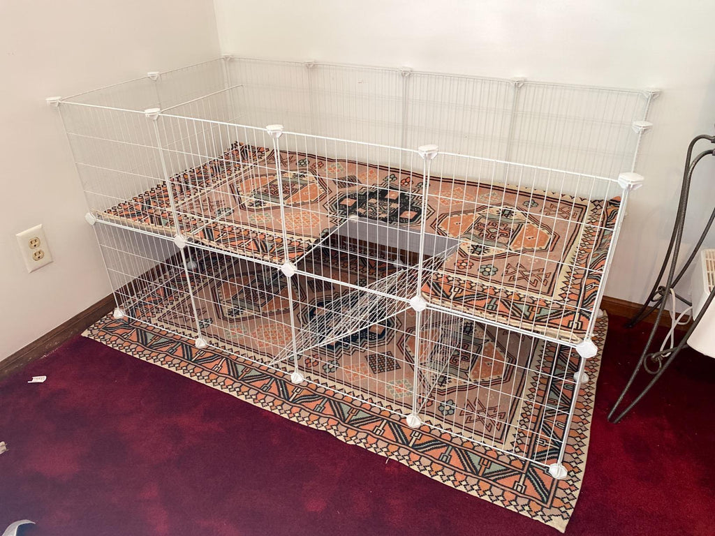 Pet Playpen Includes Cable Ties, Metal Wire Apartment-Style Two-Storey Bunny Fence and Kennel