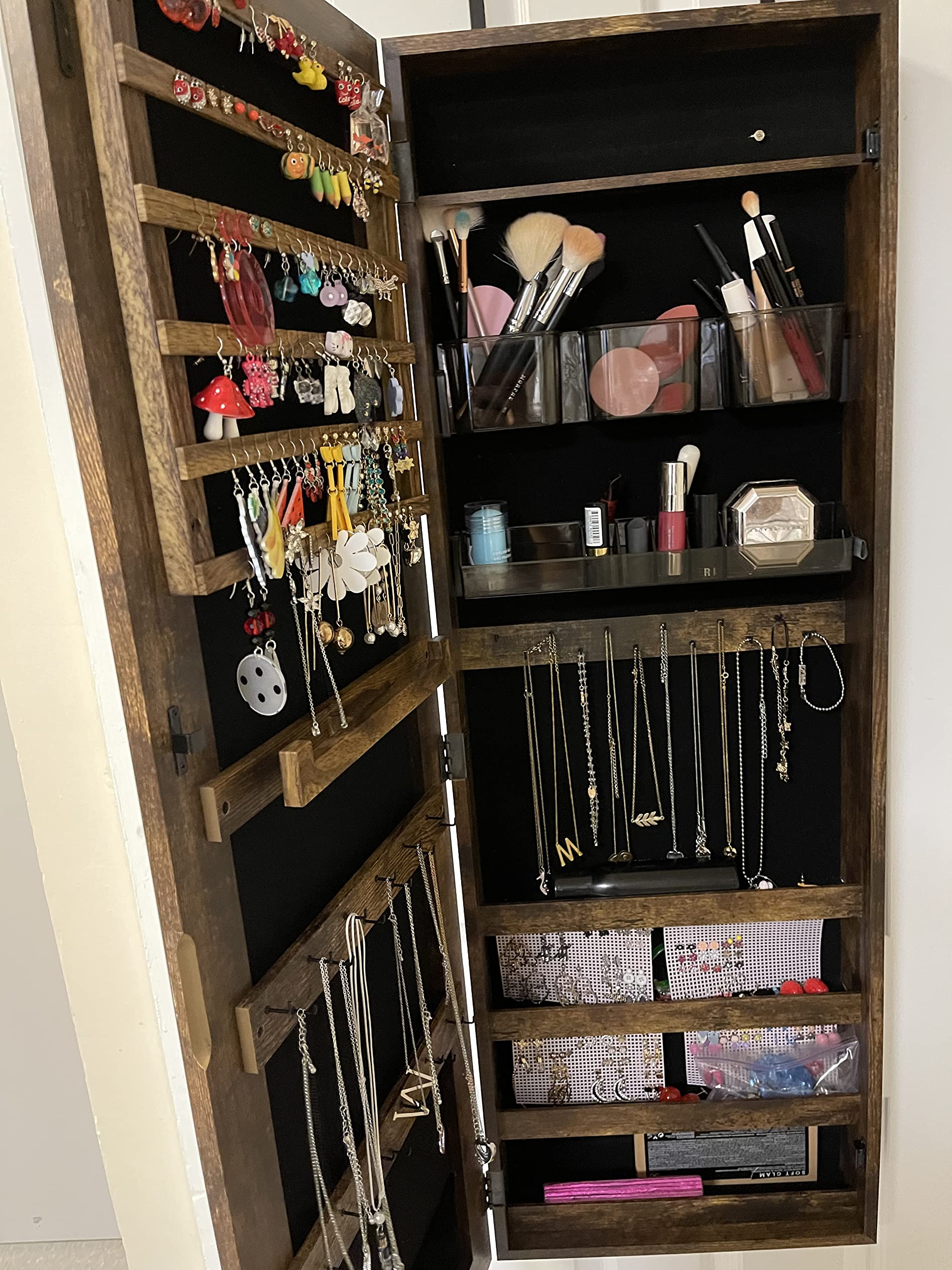 Mirror Jewelry Cabinet Armoire, Lockable Wall-Mounted Storage Organizer Unit