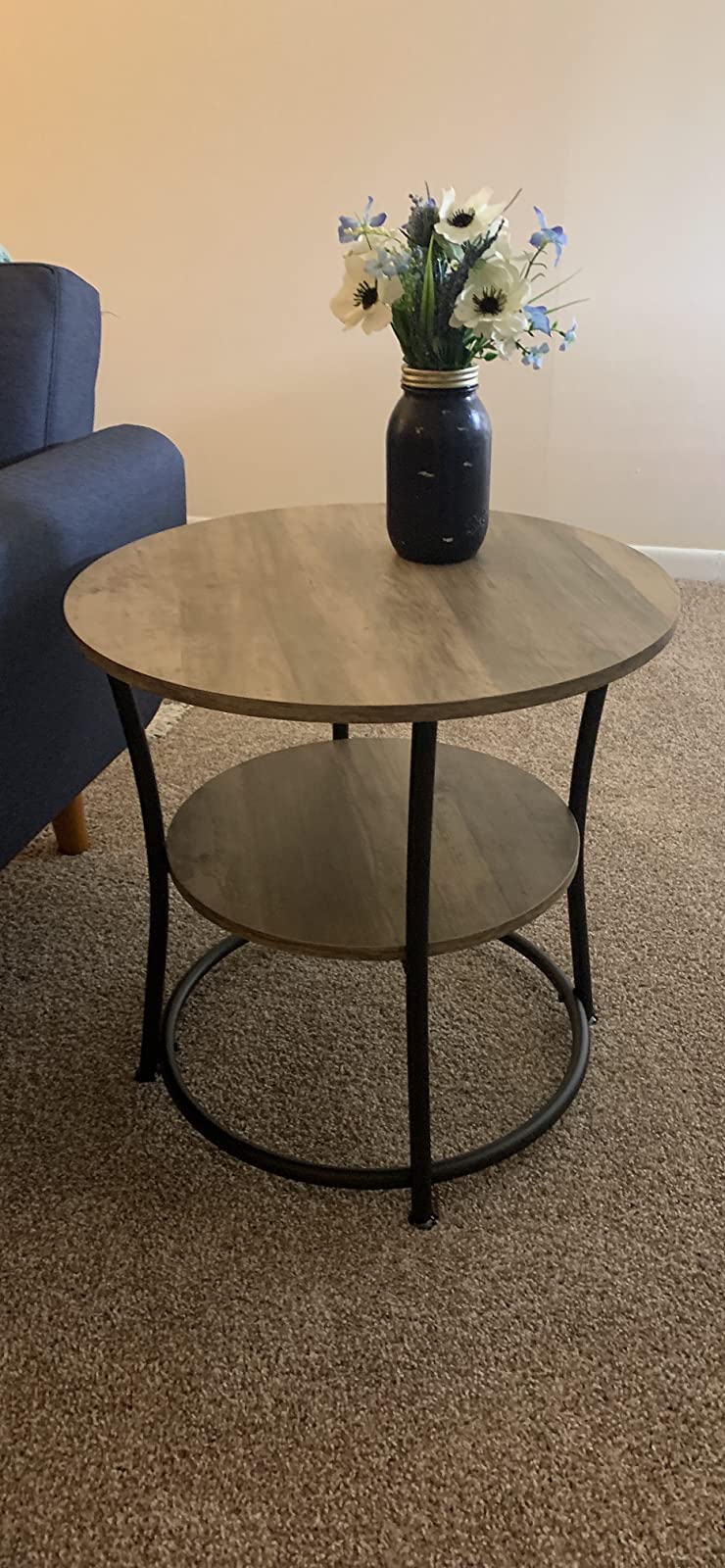 Side Table | Round End Table with Shelves