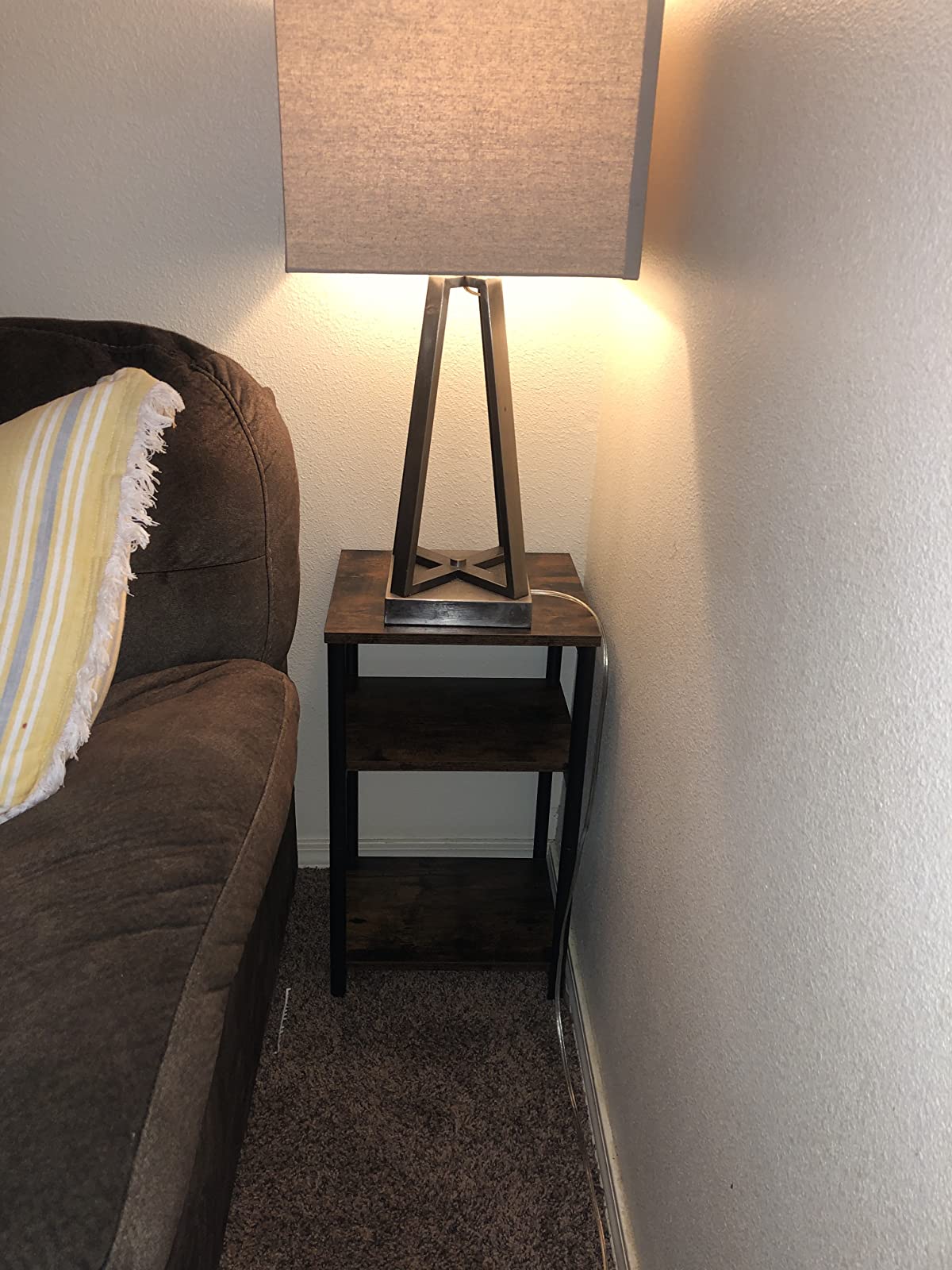 Side Table, End Table with Storage Shelves, 3-Tier Slim Tall Table