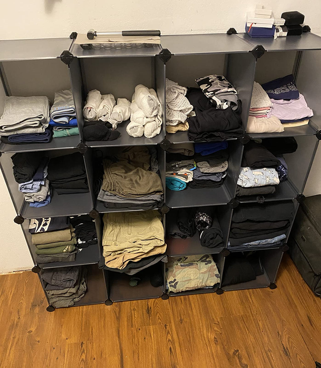 Cube Storage Organizer, 16-Cube Book Shelf, DIY Plastic Closet Cabinet