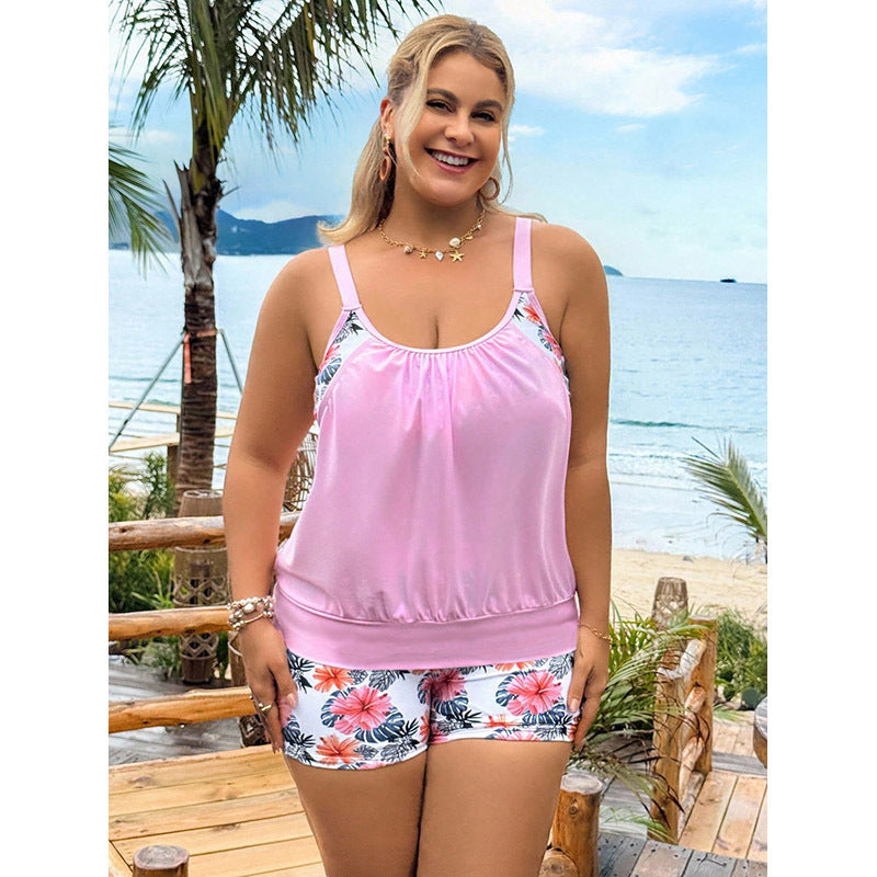 Printed Plus Size Separated Swimwear Women's High-Waisted Sports Bikini Swim Suit