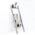 4-Tier Wall Leaning Ladder Shelf Stand-Gray - Color: Gray