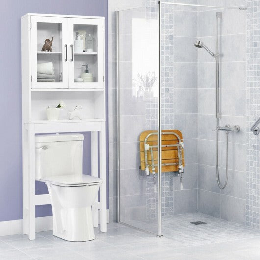 Over the Toilet Storage Cabinet Bathroom Space Saver with Tempered Glass Door