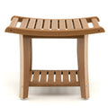 Waterproof Bath Stool with Curved Seat and Storage Shelf-Brown