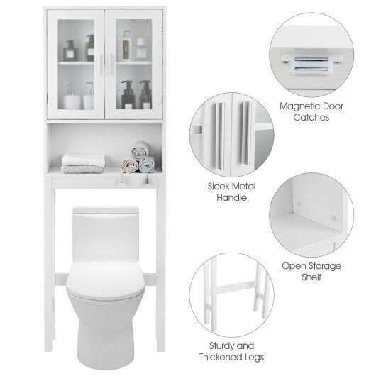 Over the Toilet Bathroom Storage Cabinet with Adjustable Shelf - Color: White