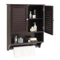 2-Doors Bathroom Wall-Mounted Medicine Cabinet with Towel Bar-White