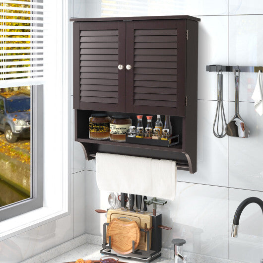 2-Doors Bathroom Wall-Mounted Medicine Cabinet with Towel Bar-White