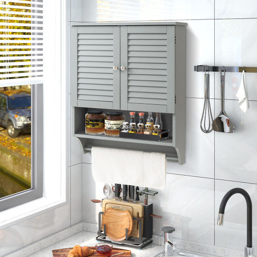 2-Doors Bathroom Wall-Mounted Medicine Cabinet with Towel Bar-White