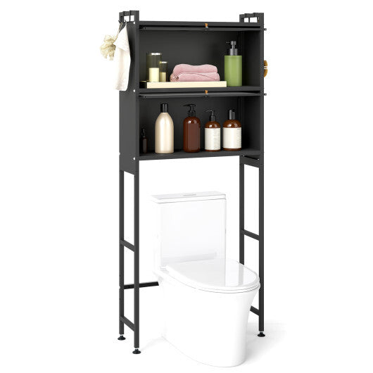 Over-the-toilet Cabinet Bathroom Organizer with 2 Flip-up Cabinets-White