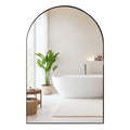 34" x 22" Brushed Metal Wall-Mounted Storage Cabinet with Arched Mirror and Adjustable Shelves-Black