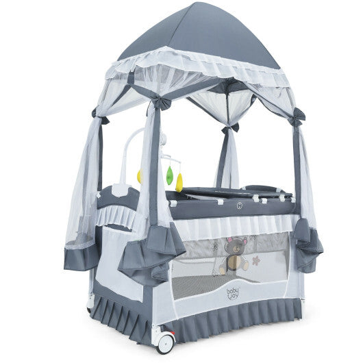 Portable Baby Playpen Crib Cradle with Carring Bag-Pink